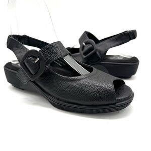 Gravity Defyer Black Leather Mary Jane Slingback Sandals Sz 6